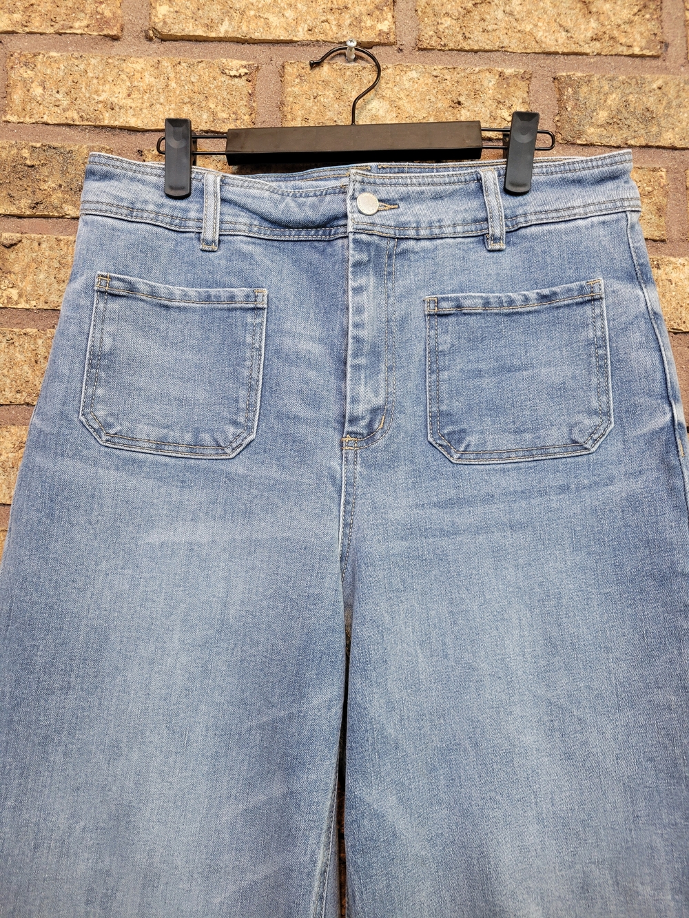 Oat New York High Waist Wide Leg Raw Hem Light Blue Denim Jeans Size 30 - Picture 4 of 9